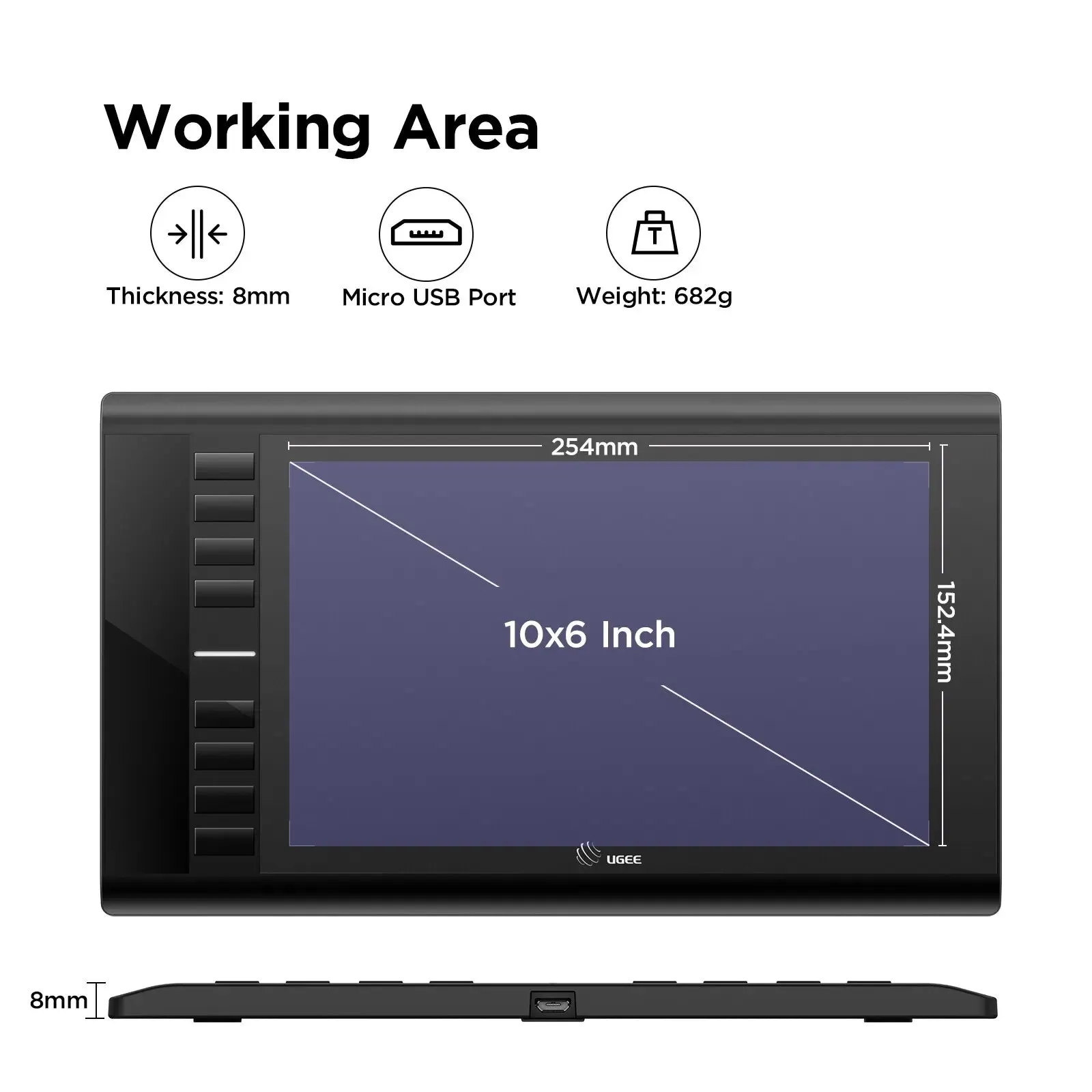 10 Inch Digital Graphic Tablet With 8192 Stylus 8 Keys For Win / Mac