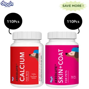 Drools Absolute Skin & Coat and  Absolute Calcium Dog Supplement Tablets Combo