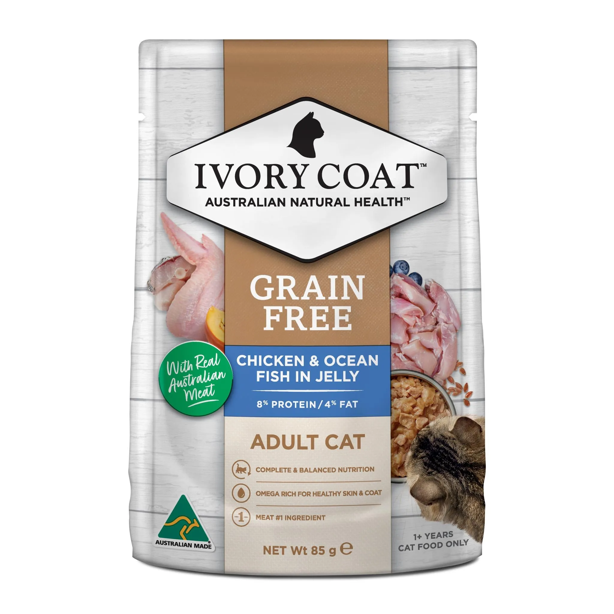 Ivory Coat Grain Free Adult Chicken Fish Jelly Cat Wet Food 85g x 12