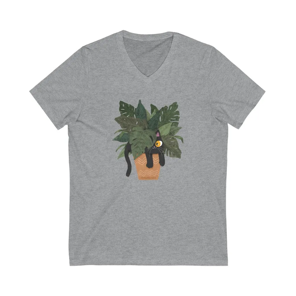 Jungle Cats & Plants Jersey V-Neck T-Shirt