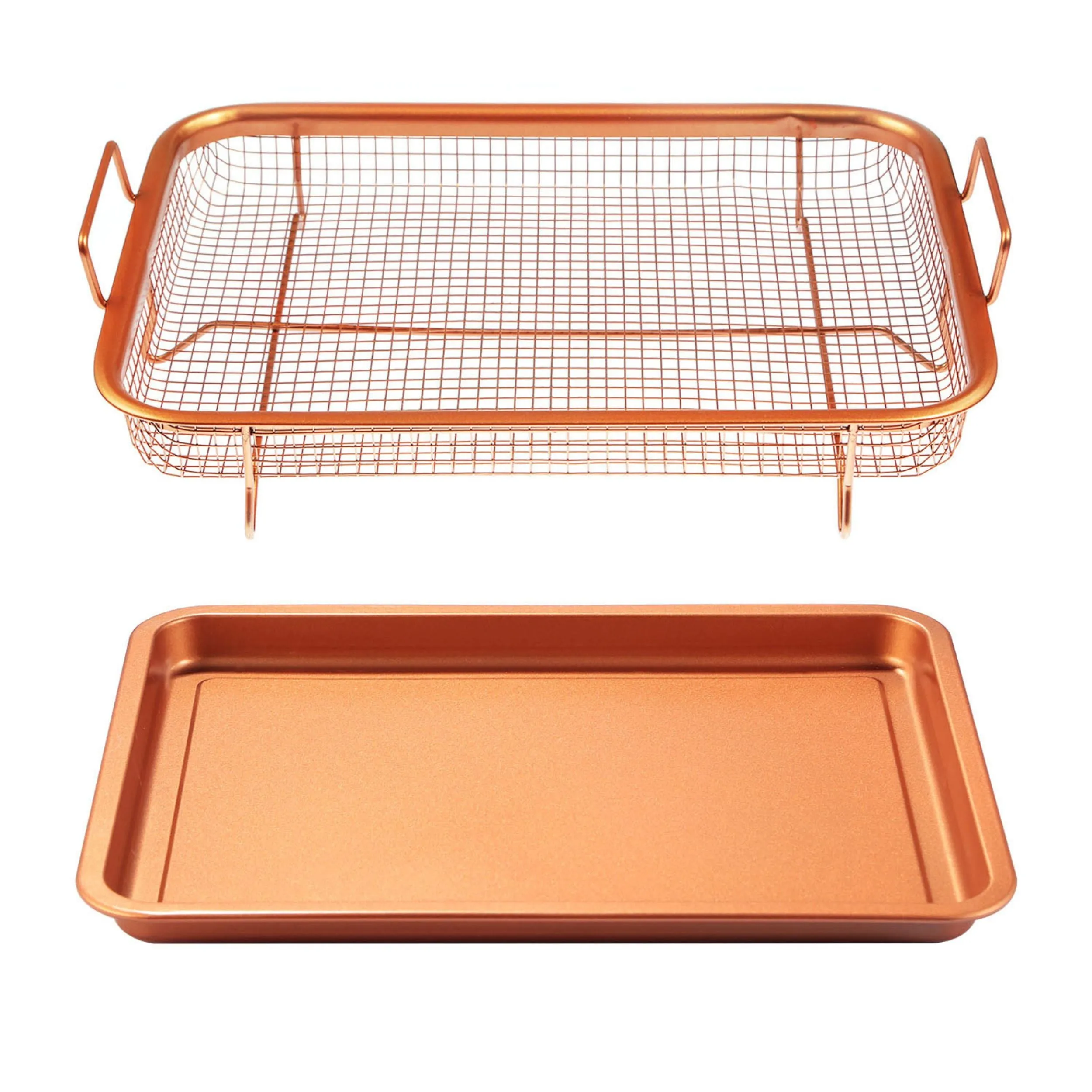 Non-Stick Crisper Tray Set - Air Fry Pan, Grill Basket, Oven Dishwasher Safe - Oil Free!