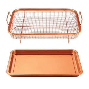 Non-Stick Crisper Tray Set - Air Fry Pan, Grill Basket, Oven Dishwasher Safe - Oil Free!
