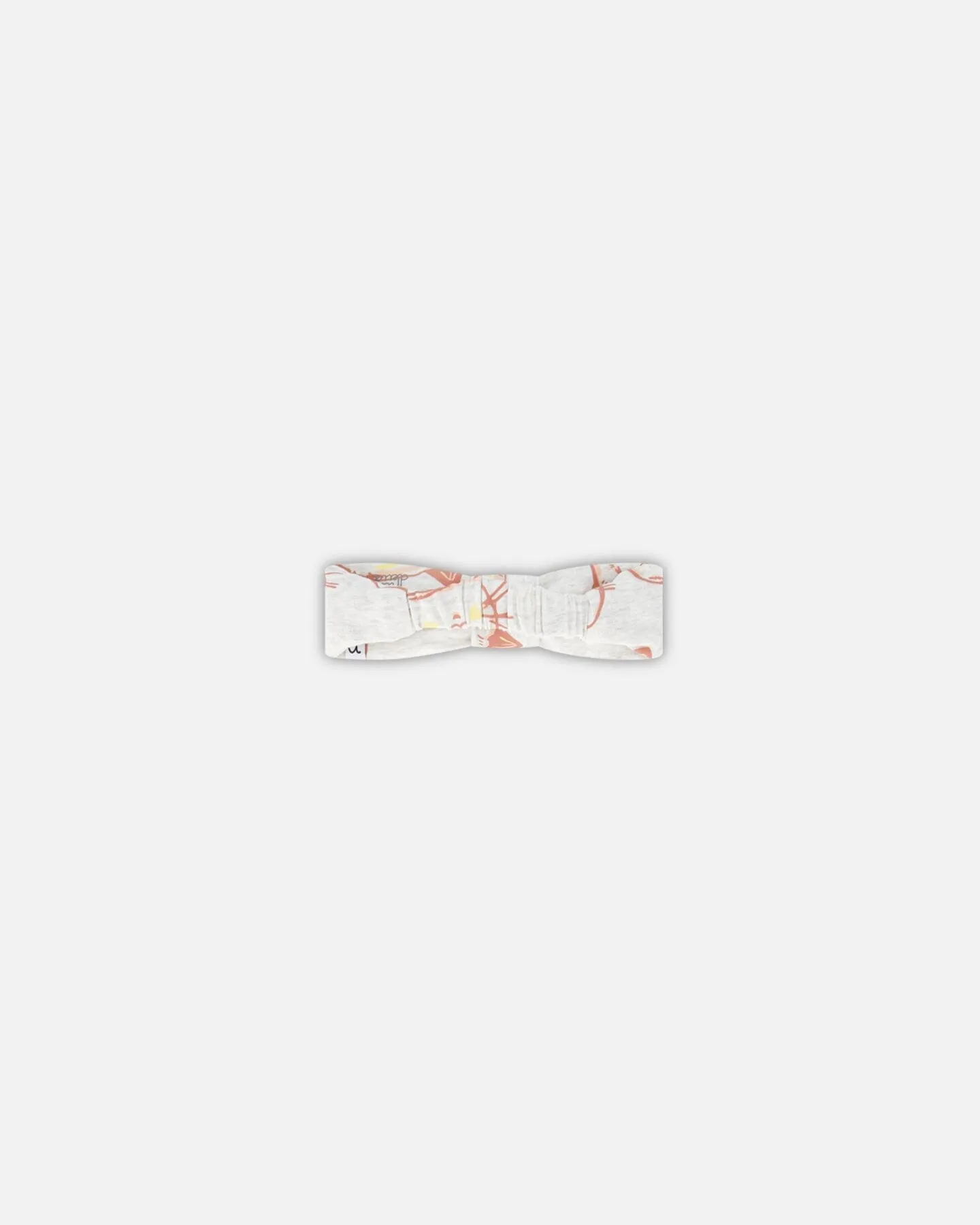 Organic Cotton Headband Heather Beige With Printed Cat