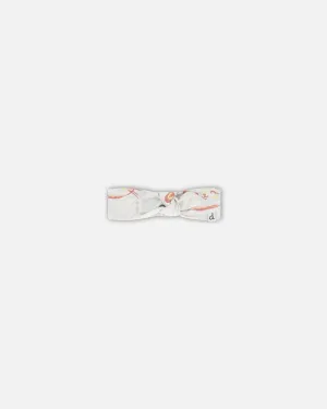Organic Cotton Headband Heather Beige With Printed Cat